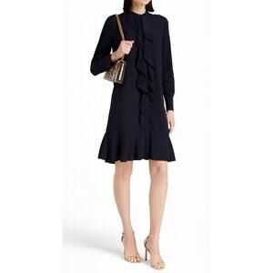Tory Burch Jane Ruffled Long Sleeve Knee Length Dress Navy Size 10
